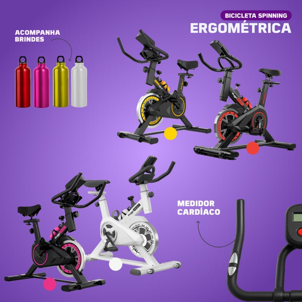 Bicicleta Spinning Ergométrica Semi Profissional Sport Preto até 120kg + Squeeze Garrafa