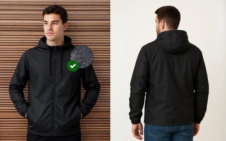 Jaqueta Corta-Vento Impermeável com Capuz, Zíper e Bolso