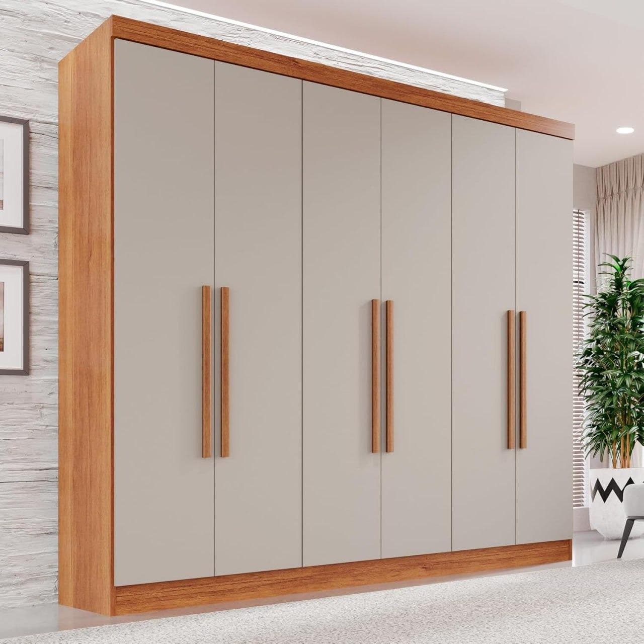 Guarda-roupa Casal 6 Portas 2 Gavetas França Cinamomo/Off-White