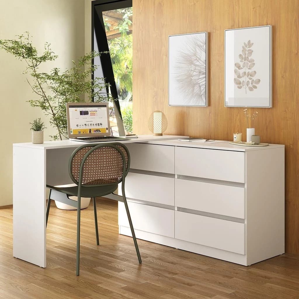 Escrivaninha em L 120cm com 6 Gavetas Flex Multimóveis MP6030