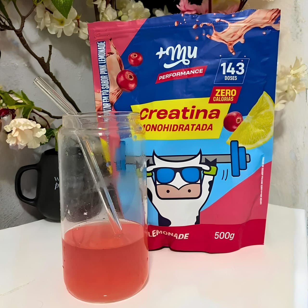 Mu Creatina Monohidratada 100% Pura Sabor Pink Lemonade - Refil 500g