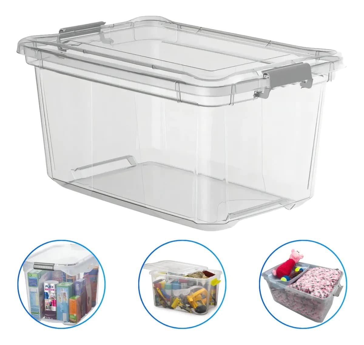 Caixa Grande Organizadora C/ Tampa Plástico 50l Transparente