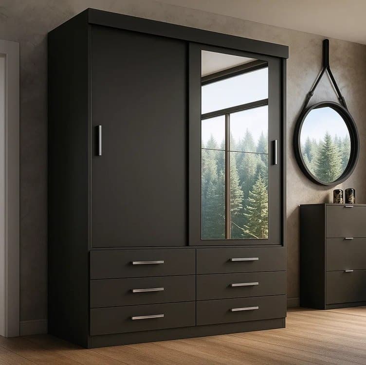 Guarda Roupa Solteiro Capri 2 Portas 6 Gav C/ Espelho Cor Onix