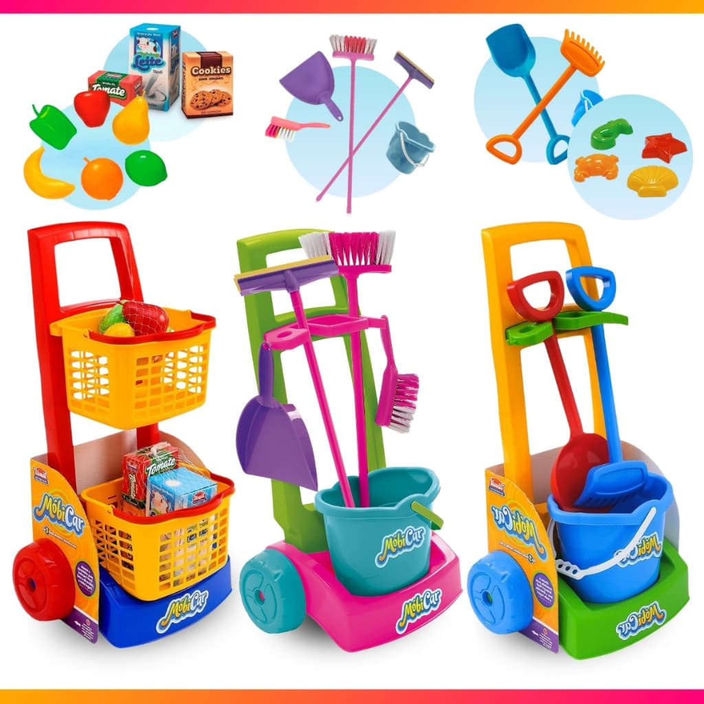 Brinquedo Infantil Faz de Conta Brincadeira Mercadinho Limpeza Praia C/ Acessórios Baldinho Cestinha